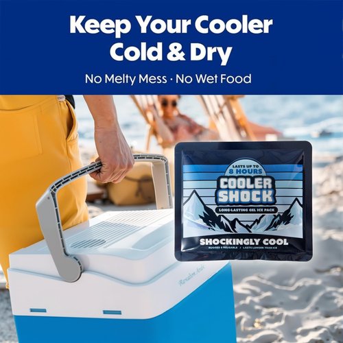 Cooler Shock Reusable Prefilled Ice Packs for Coolers & Lunch Boxes - Long Lasting Cold Freezer Packs for Lunchbox, Non-Toxic Gel Ice Pack for Camping, Lunch Bags, Road Trips, 2 Pack (6.5"x7.5")