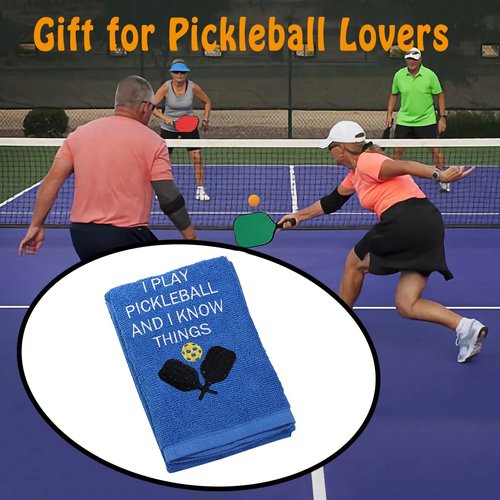 Pickleball Gift Towel I Play Pickleball and I Know Things Embroidered Towel Gift for Pickleball Lover (Play Pickleball & Know Things)