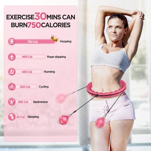 APzek Weighted Exercise Hoop Plus Size, 32 Knots Detachable & Size Adjustable for All People, 2 in 1 Abdomen Fitness Massage Non Fall Smart Hooola Hoop with Auto Spinning Ball