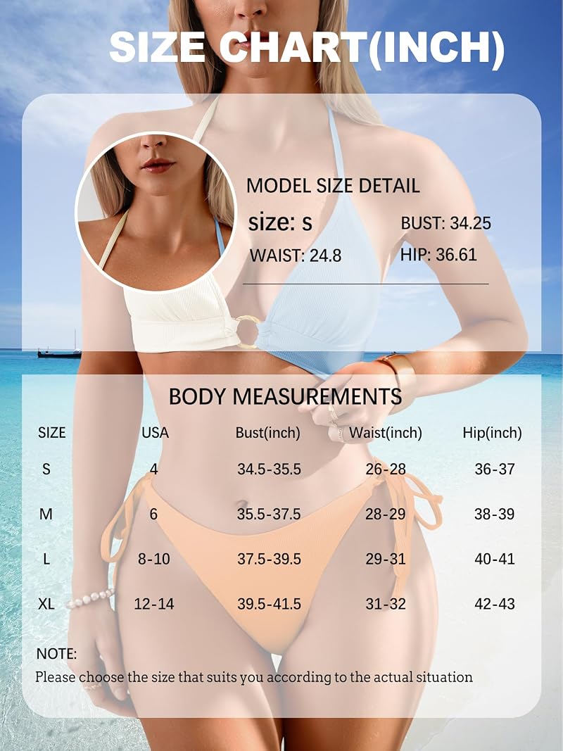 Women's Halter Bikini Set High Cut O Ring Colorblock Two Piece Swimsuit - White, Medium