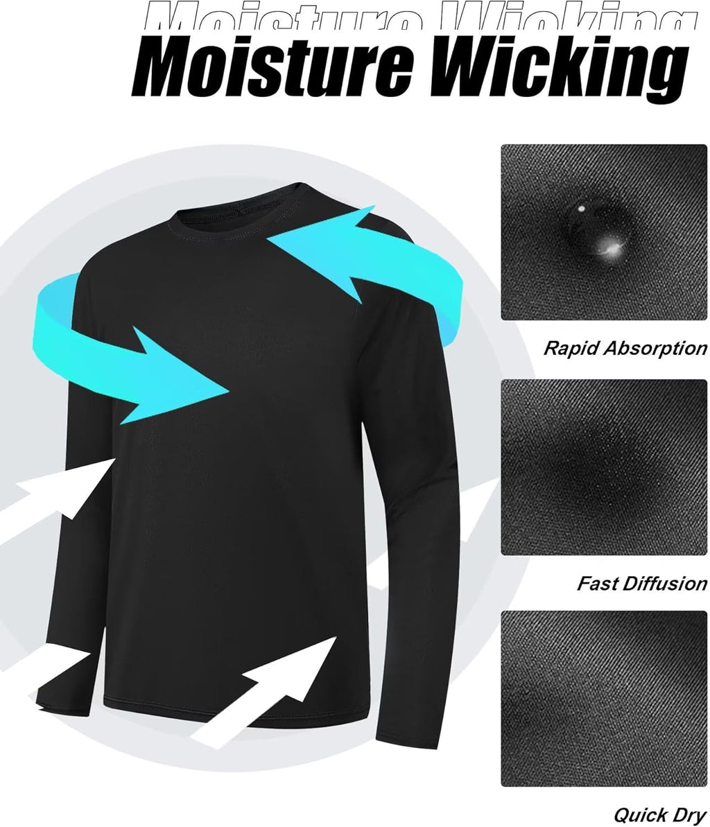 OYGSieg Long Sleeve Shirts for Men - Moisture-Wicking UPF SPF Sun Protection | 6 Pack Casual Tees