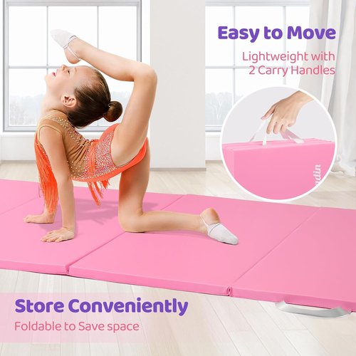 Matladin Folding Gymnastics Mat - 8FT/6FT PU Leather for Yoga, Cheerleading & Martial Arts