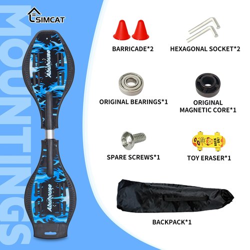 Simcat Caster Board, Skateboard with 360-degree Casters and Illuminating Wheels, Lightweight Durable Twistboard for Kids, Teenagers and Adults (A)