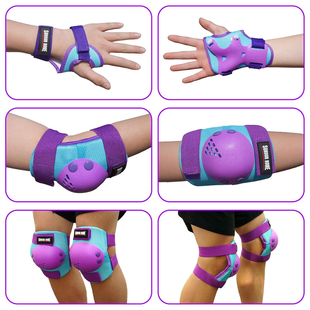 Skiennix Kids Protective Gear Set - Knee Pads, Elbow Pads & Wrist Guards | For Ages 3-15, Ideal for Roller Skating & Cycling