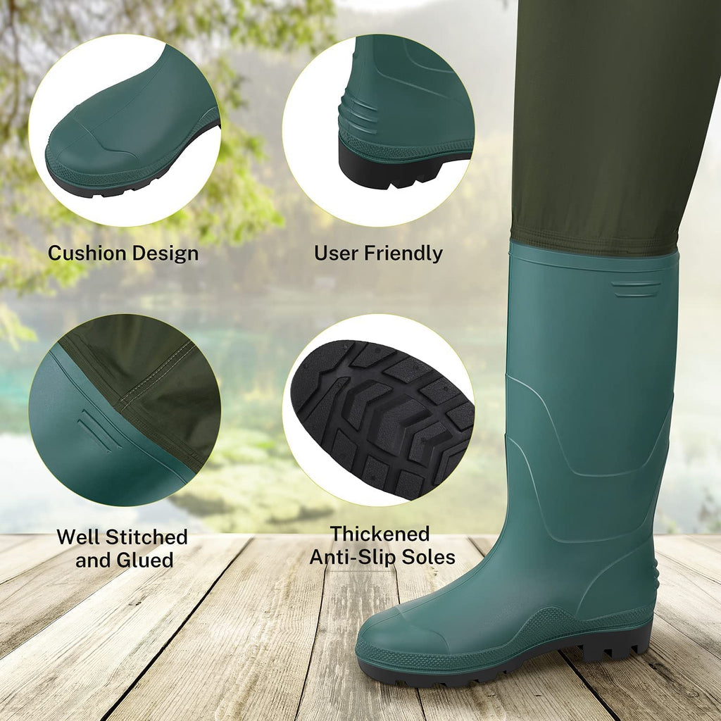 Gonex Chest Waders Hunting Fishing Waders for Men Women Waterproof 70D Nylon Wader for Duck Hunting Fishing, Green, Sizes 11
