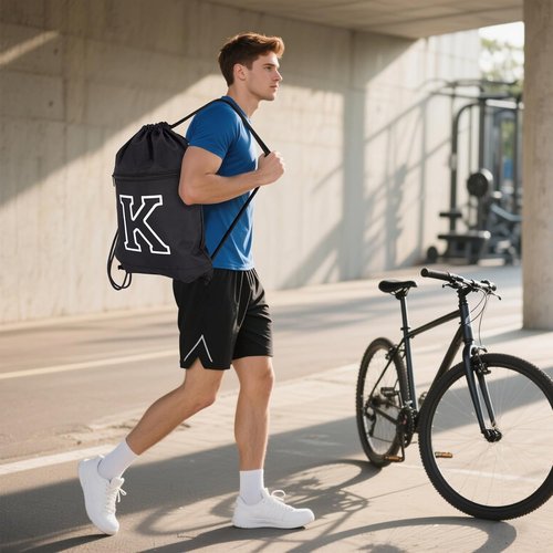 HOLYLUCK Drawstring Backpack - Stylish Initial Design for Sports, Gym, Travel | Black-K