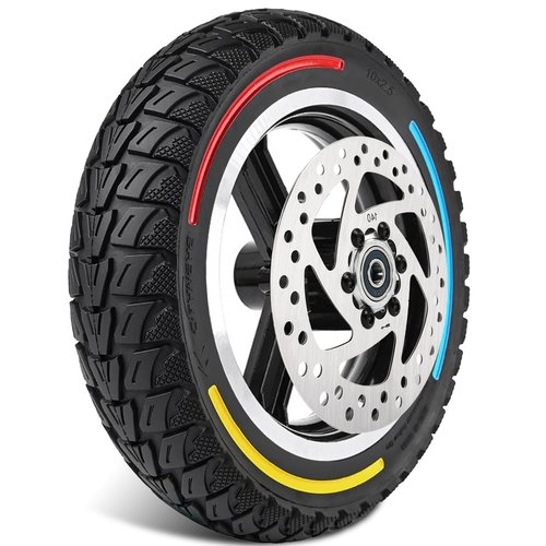 Felixstory 10x2.5-6.1 Solid Tire with Hub，Fit for KUGOO M4 Electric Scooter，with 140mm Disc Brake, with 2.71" Offset Hub 0.45" Bearing, Off Road Tubeless Tire, Wear-resistant Puncture-proof
