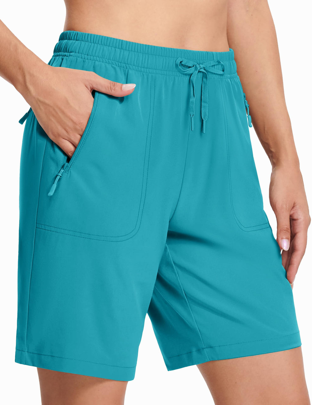 MAGCOMSEN Running Shorts for Women 8 Inch Lightweight Hiking Shorts Quick Dry Outdoor Athletic Lake Blue S