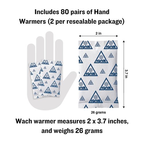 Ignik Resealable Multiple-Use Hand Warmers for 10 Hours of Heat Across 72 Hours, 80 Pairs