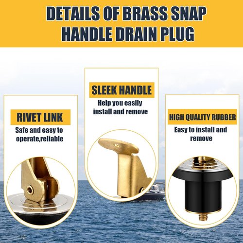 MorningRo Brass & Stainless Steel Baitwell Drain Plug - 3 Pcs Snap Lock for Boats & Kayaks