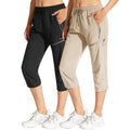 MOCOLY Women's Hiking Capris Pants Outdoor Lightweight Quick Dry Water Resistant UPF 50 Cargo Pants with Zipper Pockets 2 Pack