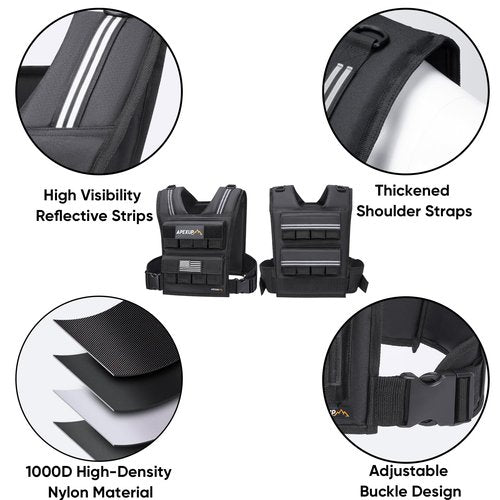 APEXUP Adjustable Weighted Vest Men 20lbs/30lbs/40lbs Weights with Reflective Stripe, Weight Vest Woman Workout Vest for Strength Training Running Walking (40 lbs, Black)