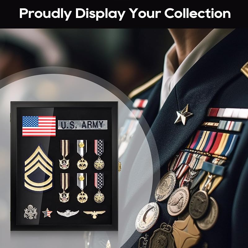 11x14 Pin Display Case for Military Badges & Medals - Black Variation