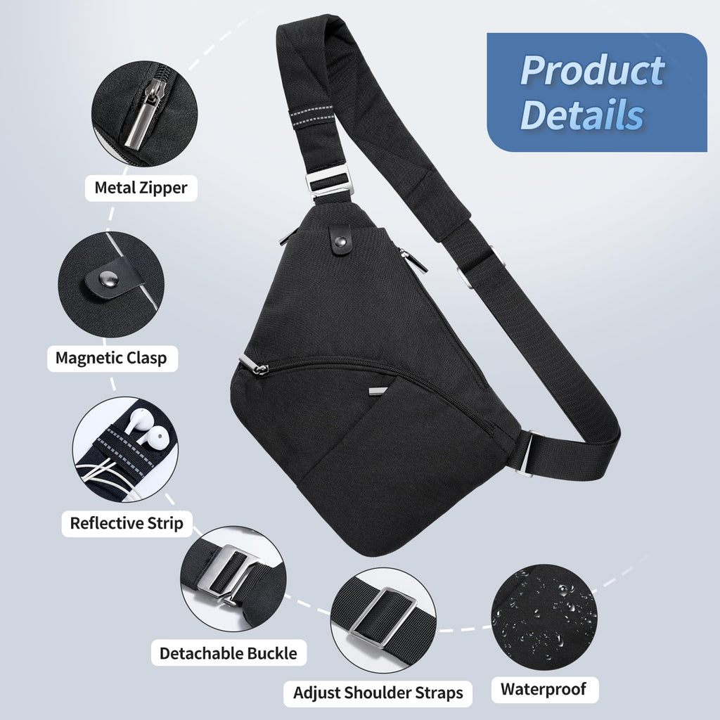 VADOO Sling Bag for Men and Women, Anti theft Crossbody Bag Lightweight Shoulder Chest Bag for Travel Gym Running