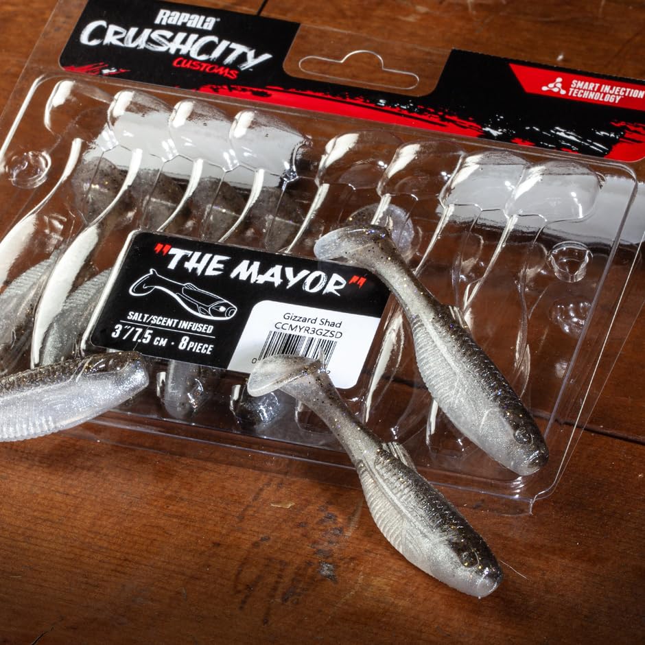 Rapala CrushCity Mayor Soft Plastic Paddle Tail Swimbait, Strong Kicking Action for Swim Jigs & Underspins, Bass, Redfish, Trout, Snook, Walleye & More, Green Pumpkin Disco, 3"