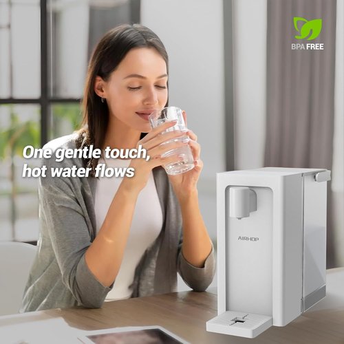 AIRHOP Instant Hot Water Dispenser - Quick Heating with Child Locks | 5 Temperature Settings, 100OZ Removable Tank, White