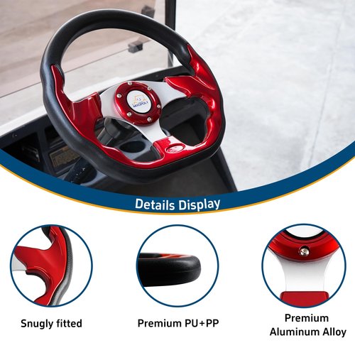 Mixopoly 12.5" Universal Golf Cart Steering Wheel fits Club Car DS/Precedent/Onward/Tempo, Yamaha, and EZGO TXT/RXV Golf Cart, Anti-Slip and Good Grip (D-Shape, Red)