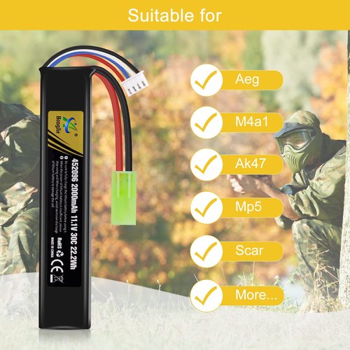 Crazepony 11.1V Airsoft Battery Rechargeable 3S LiPo 2000mAh 30C Hobby Battery with Mini Tamiya & JST XH Connector for Airsoft Model Rifle RC Car Drone