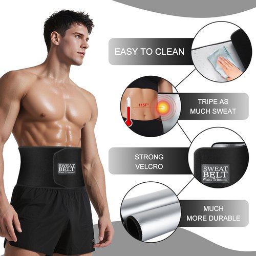 ZPP Waist Trimmer for Women and Men, Sweat Belt Band Belly Stomach Wrap Black/Silver