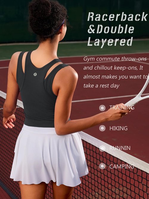 RUNNING GIRL Sports Bras for Women High Impact Seamless Ribbed Longline High Neck Workout Crop Tank Tops Padded(BX3036Black,M)