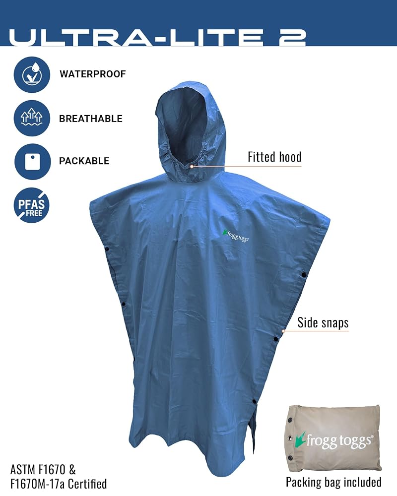 Frogg Toggs Ultra-Lite2 Waterproof Rain Poncho for Youth - Blue (Variation: Blue+Youth)