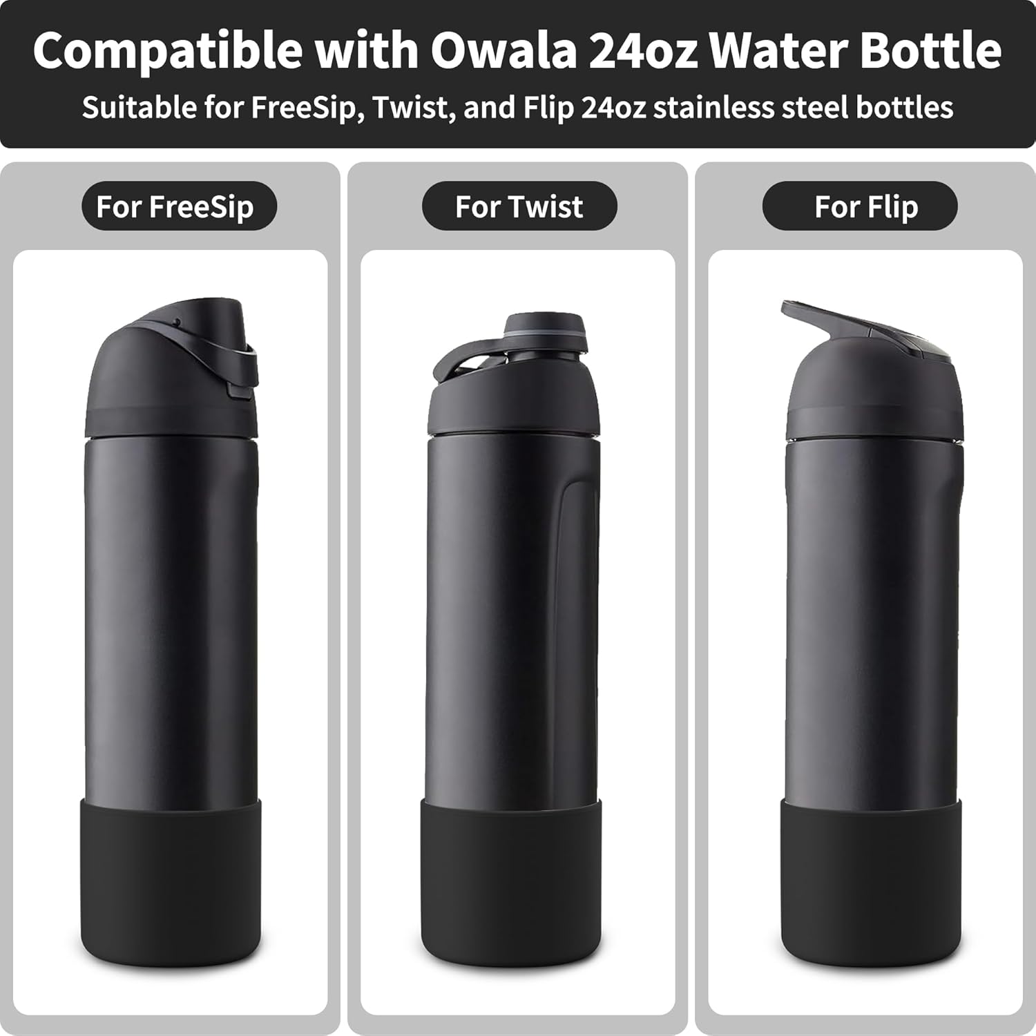 Owala Silicone Boot - Anti-Slip Protective Sleeve for 24 oz Water Bottles | Glitter Black Finish