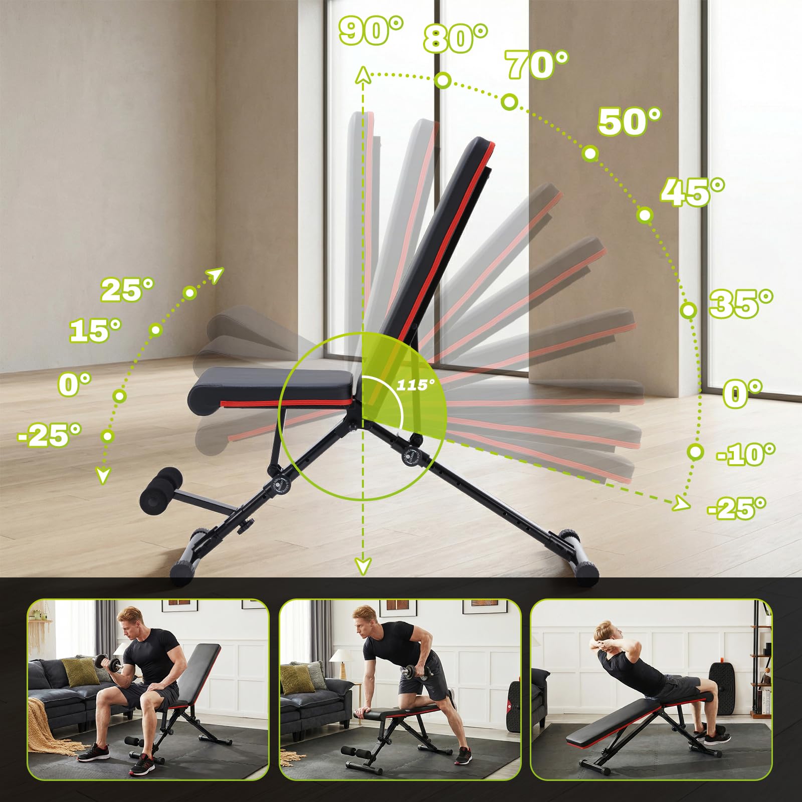 OLIXIS Adjustable Weight Bench for Full Body Strength Training, Foldable Workout Bench with Incline Decline Flat Positions, 795 lbs Capacity Dumbbell for Home Gym, Sit Up and Ab Exercises