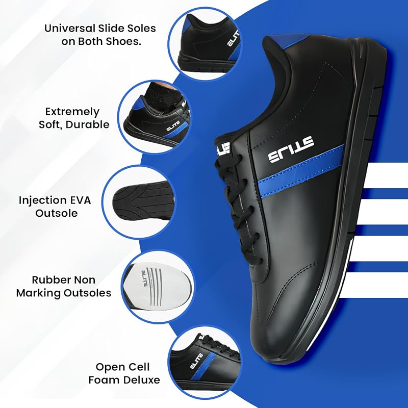 Elite Men's Basic Bowling Shoes with Universal Sliding Soles - Black/Royal 11