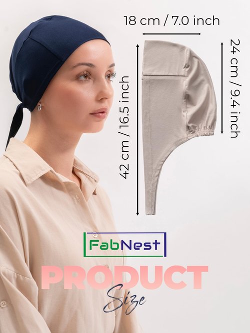 FabNest Women Hijab Undercap Islamic Muslim Under Scarf Hats Bonnet with Tie Back Non-Slip Breathable and Snug-Fit (Black-Navy Blue - 2 Pcs)