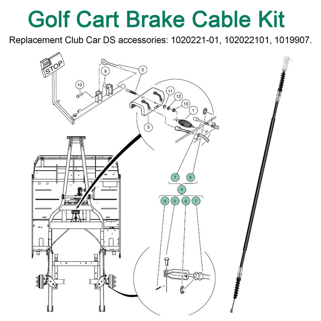 RO6G Replacement Club Car Ds Brake Cable 102022101 1020221-01 1019907 for 2000-Up Club Car Golf Cart Cable Stainless Steel Core Driver & Passenger Side Cables