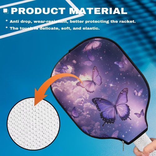 Entornuest Butterfly Pickleball Paddle Cover for Women ＆ Men Pickleball Paddle Sleeve Pickleball Paddles Accessory Paddle Storage Bag with One Size for Travel