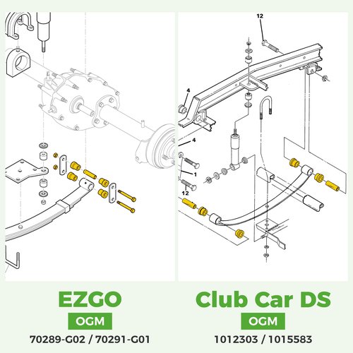 10L0L Golf Cart Spring Bushing Kit with Screw Nut-Rear Leaf Springs Shackles Bushing Sleeve for EZGO TXT/Medalist (1994-up) & Club Car DS (1981-up), Replaces Parts 70289-G02 70291-G01 14158-G1