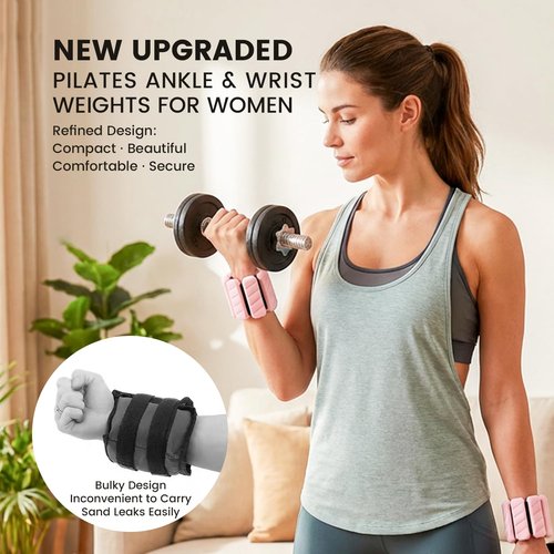 KIMPOK Lightweight Wearable Weights, 1lb Total (1/2 lb / 8 oz Each), Silicone Adjustable Wrist and Ankle Weights for Walking, Yoga & Pilates (pink)