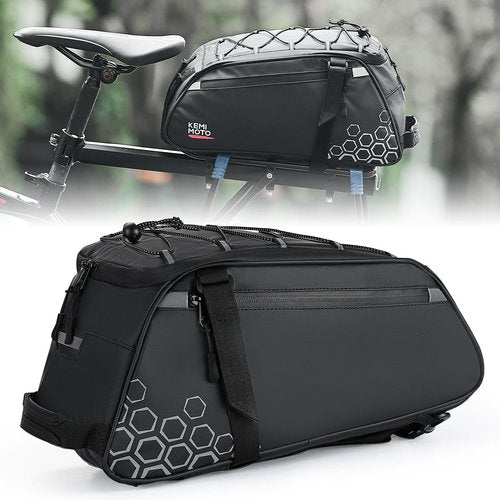 KEMIMOTO Rear Bike Rack Bag, 11L Water-resistant Trunk Bag 3-IN-1, Zippered Bicycle Backpack Shoulder Pannier Saddle Bag for Ebikes Cycling Commuting Travel Outdoor Camping