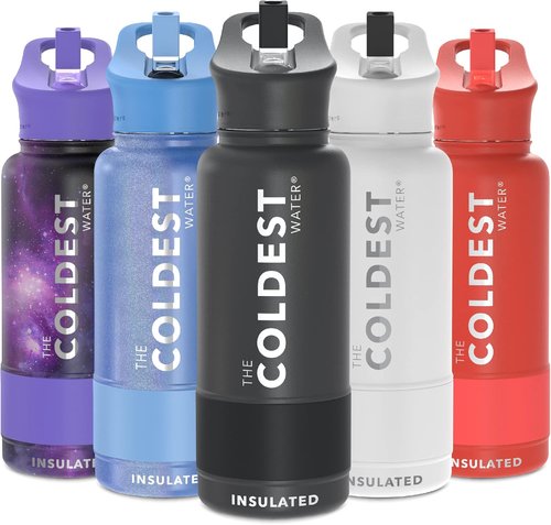 Coldest Insulated Water Bottle - 32 oz Stainless Steel Bottle with Straw Lid | Stealth Black for Men & Women