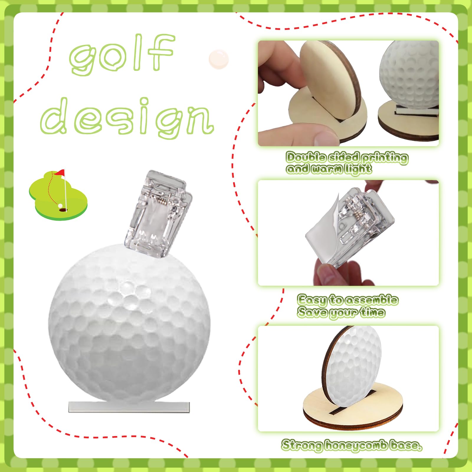 HABDJILTY 16Pcs Golf Photo Stand Golf Party Decorations Table Number Card Place Holder Sticky Note Holder Hole In One Table Centerpieces Hole In One Birthday Party Supplies