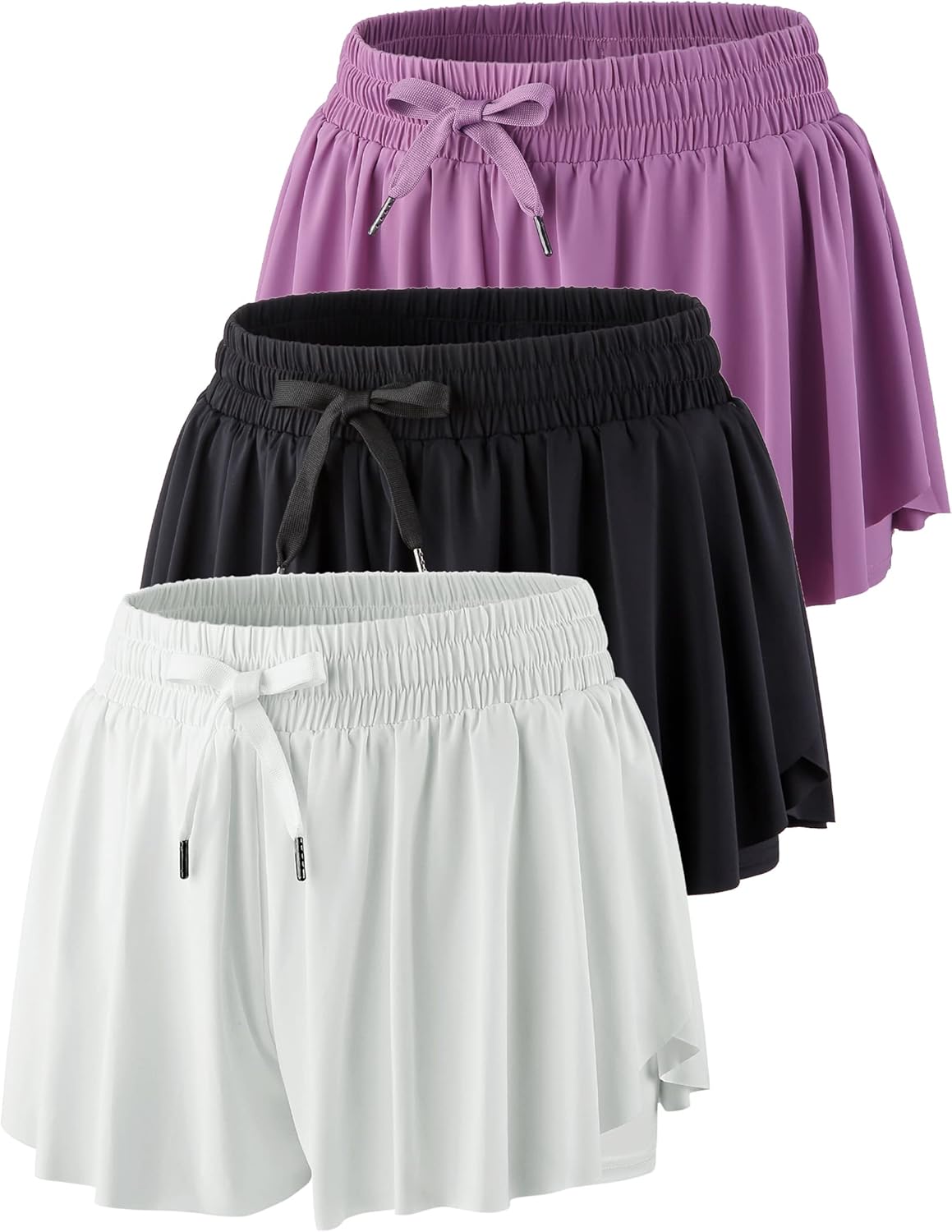 Skiennix Women's Flowy Athletic Shorts - 2-in-1 Butterfly Running Design with Built-in Spandex Liner | Casual Gym Wear