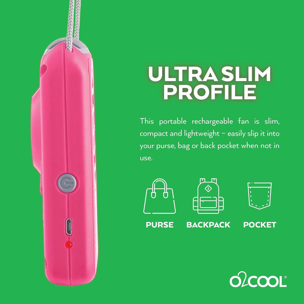 O2COOL Rechargeable Neck Cooling Fan - Portable Battery-Powered Design | 2-Pack in Pink
