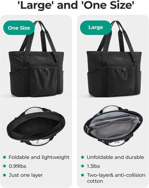 BAGSMART Foldable Tote Bag - Large Shoulder Handbag with Drawstring for Travel, Work & Gym