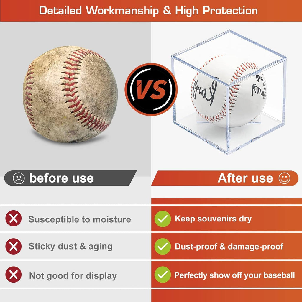 Skiennix 8 Pack Baseball Display Cases - UV Protected Acrylic Holder for Official Size Balls | Clear Memorabilia Showcase