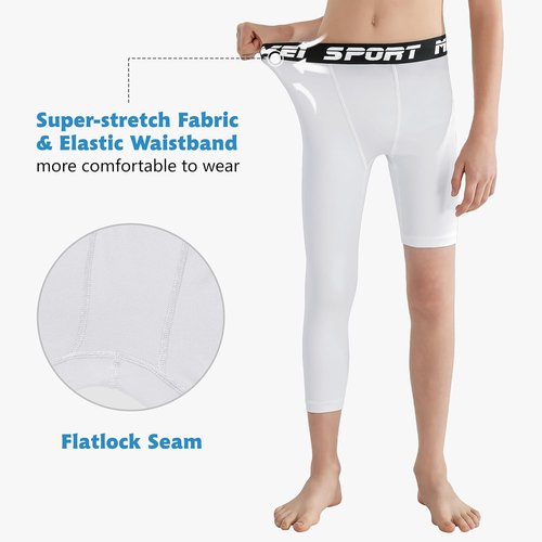MIVEI Youth Boys Compression Pants - One Leg Basketball Sleeve | Girls 3/4 Tights for Sports