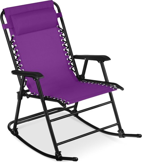 Best Choice Products Zero Gravity Rocking Chair - Folding Reclining Patio Lounge with Adjustable Pillow, Amethyst Purple