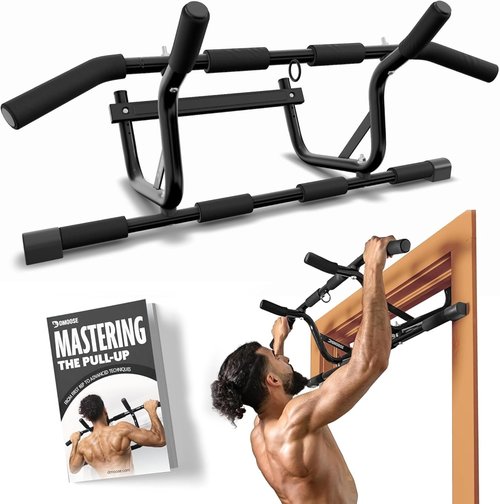 DMoose Fitness Pull Up Bar for Doorway - 250 Lbs Capacity | No Screws, Padded Grips & Easy Installation