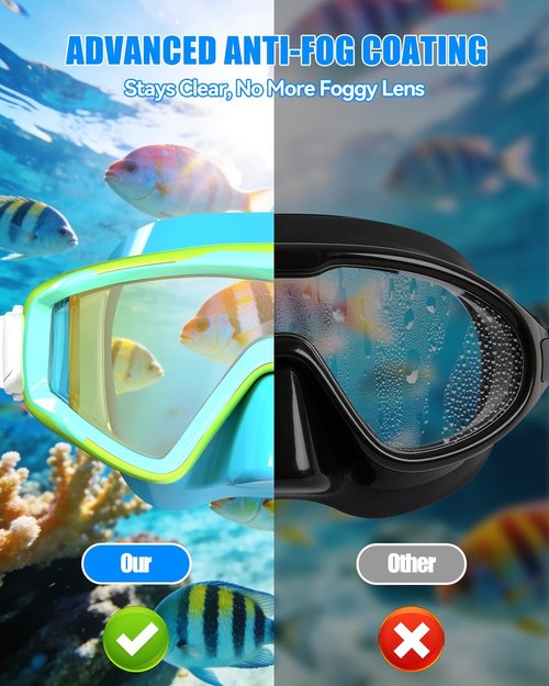 Aegend Diving Mask - Panoramic Anti-Fog Goggles for Snorkeling, Scuba Diving & Swimming | Comfort Fit with Mesh Bag