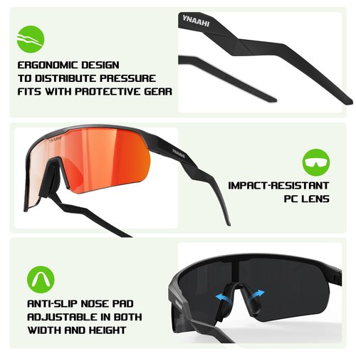 Ynaahi Sports Sunglasses. Shatterproof Polycarbonate Lens, UV400 Protection. Ideal for MTB, Cycling, Pickleball, & Running Safety
