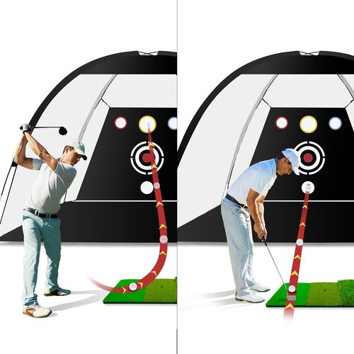 Golf Net 10x7ft - All-in-One Practice Net with Tri-Turf Mat & Target, 5 Balls & Carry Bag, Durable Backyard Driving Nets for Indoor Outdoor Swing, Gifts for Men and Golfers
