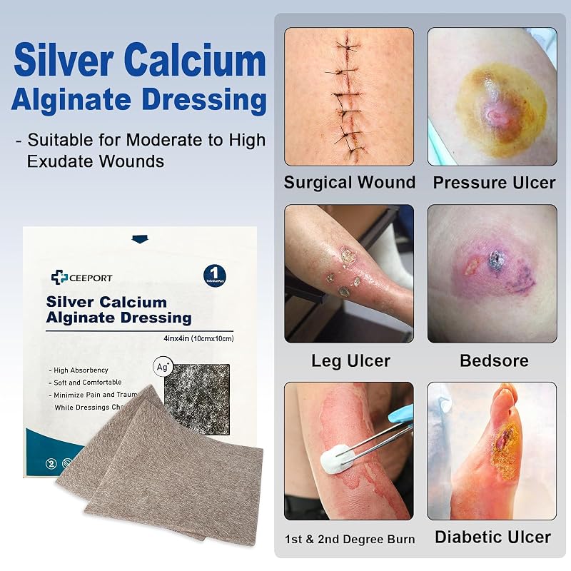 Silver Calcium Alginate Wound Dressing Pads 4x4 inch - 10 Pack (Variation: Silver-4x4 Pack of 10)
