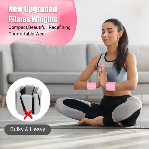 Pilates Wrist Weights for Women, Wearable Strong Magnetic Arm & Leg Weights Set of 2(1 lb Each), Adjustable Wrist Weights for Walking, Yoga, Strength Training, Swimming, Running & Jogging (Pink)
