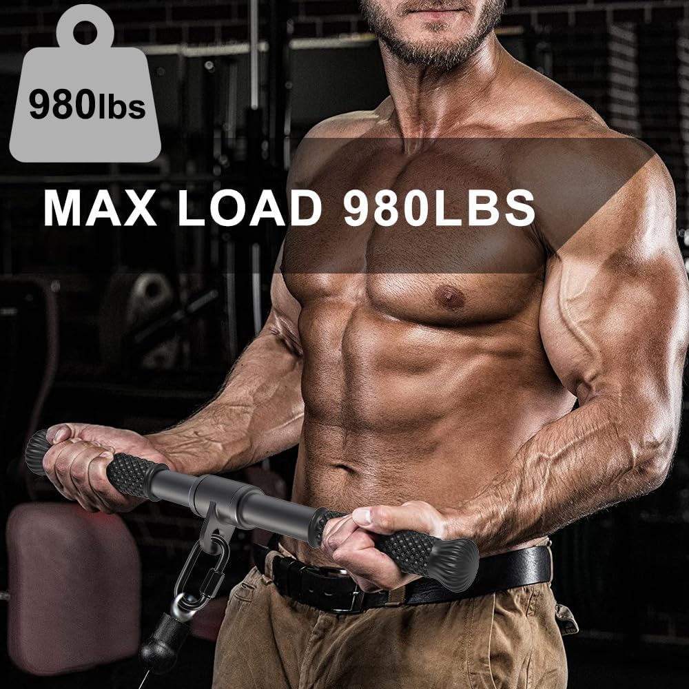 SELEWARE Cable Machine Attachment - Rotating Straight Bar & Tricep Rope with Non-Slip Grip | Versatile Double D Row Handle