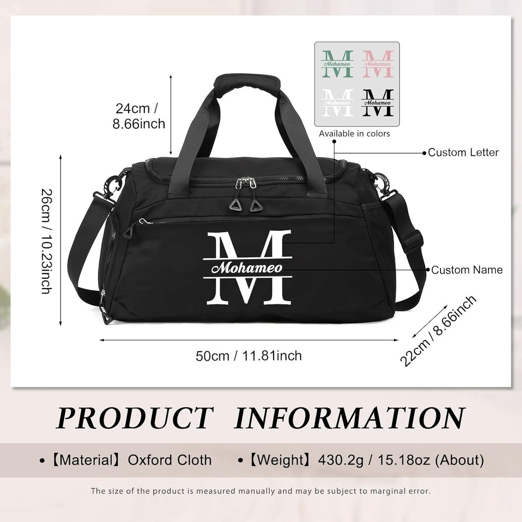 Skiennix Personalized Travel Duffel Bag - Custom Letter Oxford Cloth Gym Bag with Wet Pockets | Ideal for Men & Women